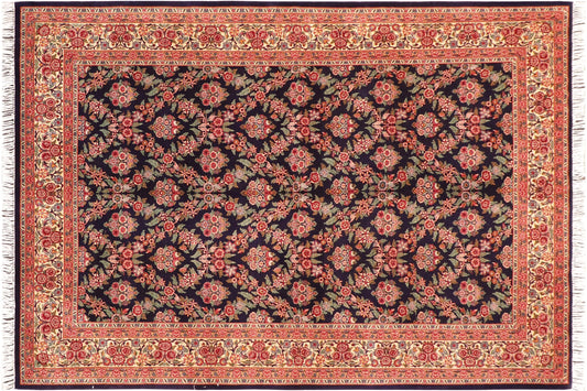 handmade Transitional Gulab Blue Ivory Hand Knotted RECTANGLE 100% WOOL area rug 6x9