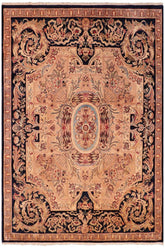 Traditional Angola Evelina Tan Blue Hand Knotted Area rugs 8 x 10