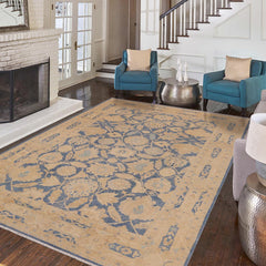 handmade Transitional Kafkaz Blue Beige Hand Knotted RECTANGLE 100% WOOL area rug 9' x 12'