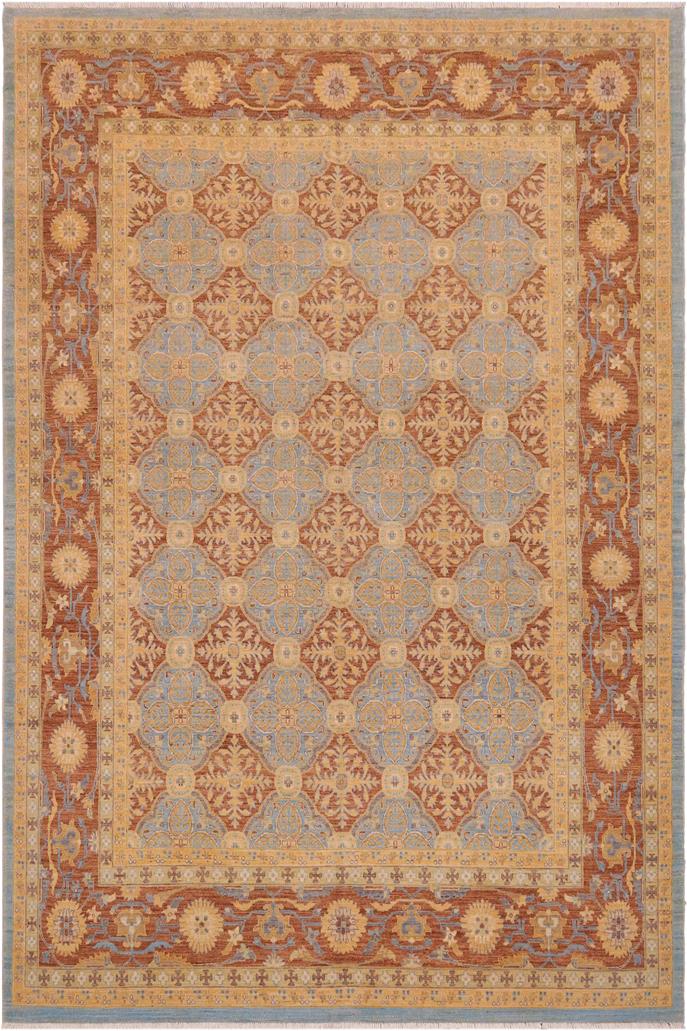 handmade Transitional Kafkaz Lt. Blue Brown Hand Knotted RECTANGLE 100% WOOL area rug 9 x 12