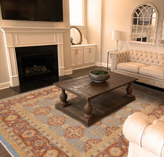 handmade Transitional Kafkaz Lt. Blue Brown Hand Knotted RECTANGLE 100% WOOL area rug 9 x 12