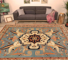 handmade Traditional Veg Dye Blue Beige Hand Knotted RECTANGLE 100% WOOL area rug 9 x 12