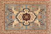 handmade Traditional Kafkaz Blue Beige Hand Knotted RECTANGLE 100% WOOL area rug 9' x 12'