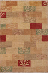 handmade Modern Kafkaz Tan Red Hand Knotted RECTANGLE 100% WOOL area rug 9 x 11