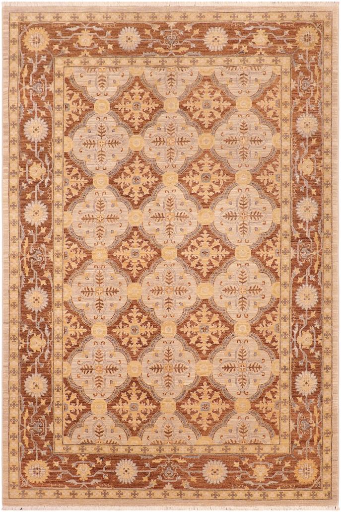 handmade Transitional Kafkaz Beige Brown Hand Knotted RECTANGLE 100% WOOL area rug 6 x 9
