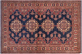handmade Geometric Super Kazak Blue Tan Hand Knotted RECTANGLE 100% WOOL area rug 5' x 6'