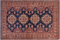 handmade Geometric Super Kazak Blue Tan Hand Knotted RECTANGLE 100% WOOL area rug 5' x 6'