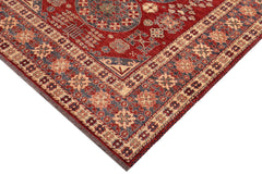 handmade Geometric Super Kazak Red Blue Hand Knotted RECTANGLE 100% WOOL area rug 5' x 6'
