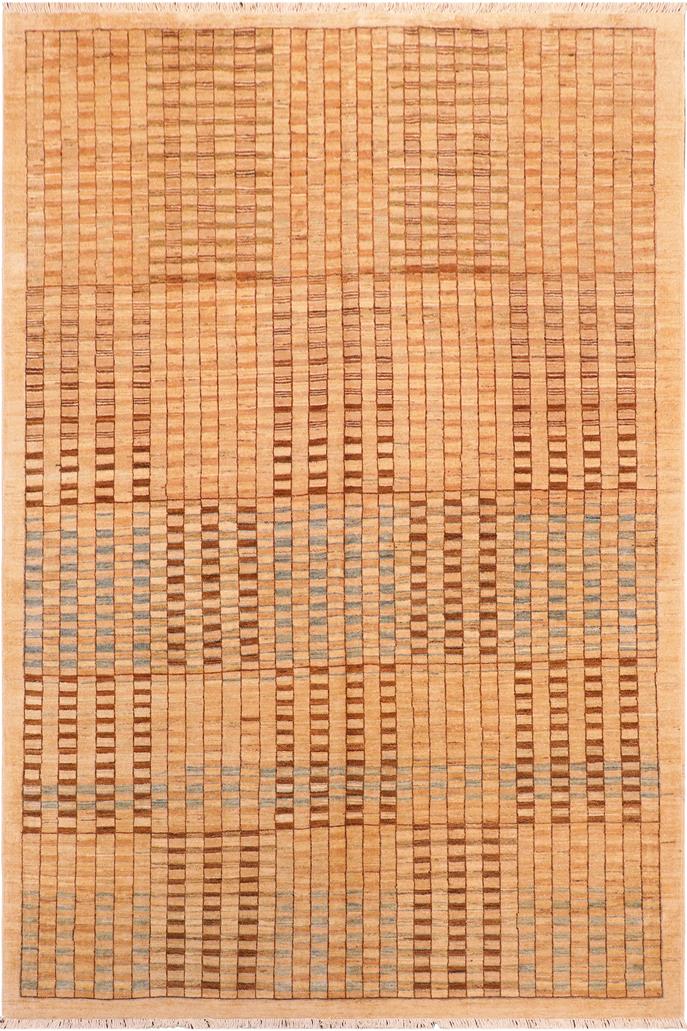 handmade Modern Kafkaz Tan Brown Hand Knotted RECTANGLE 100% WOOL area rug 6  x 9