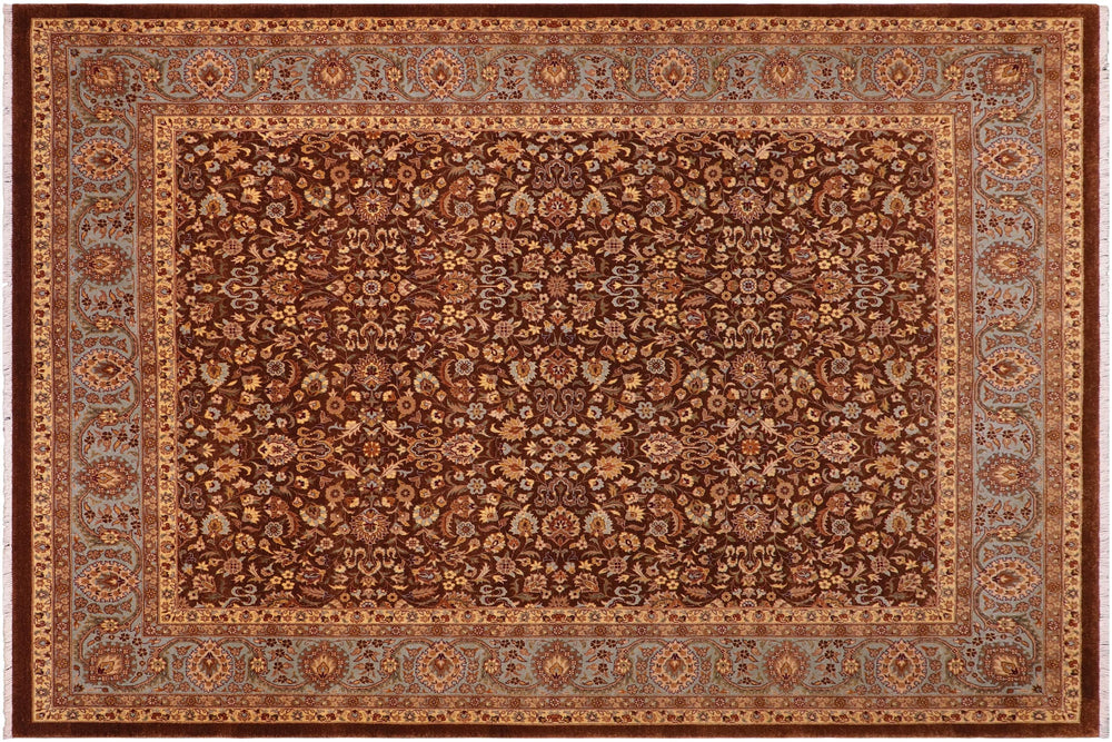 handmade Traditional Brown Lt. Blue Hand Knotted RECTANGLE 100% WOOL area rug 8' x 10'