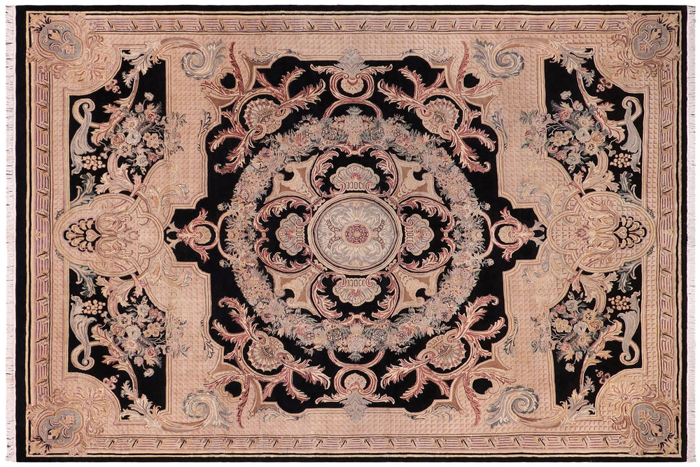 handmade Traditional Savonarrie Black Black Hand Knotted RECTANGLE 100% WOOL area rug 9x12