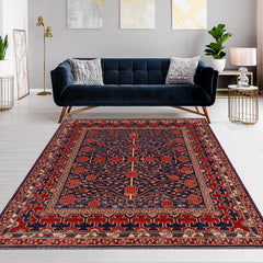 handmade Geometric Super Kazak Blue Red Hand Knotted RECTANGLE 100% WOOL area rug 7' x 8'
