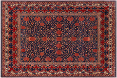 handmade Geometric Super Kazak Blue Red Hand Knotted RECTANGLE 100% WOOL area rug 7' x 8'