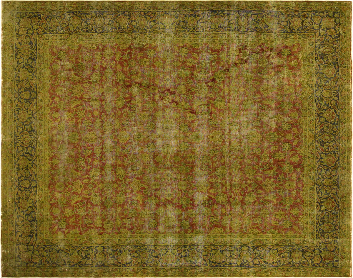 10x13 hand knotted vintage overdyed wool rug in rust and blue - Persian Katharin