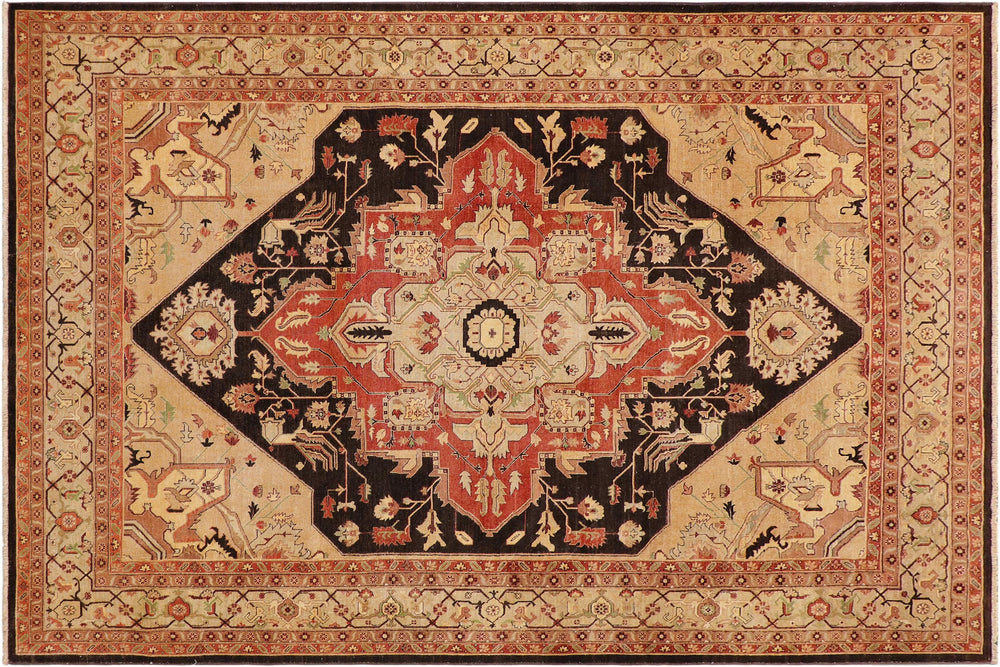 handmade Traditional Antique Brown Tan Hand Knotted RECTANGLE 100% WOOL area rug 9' x 12'