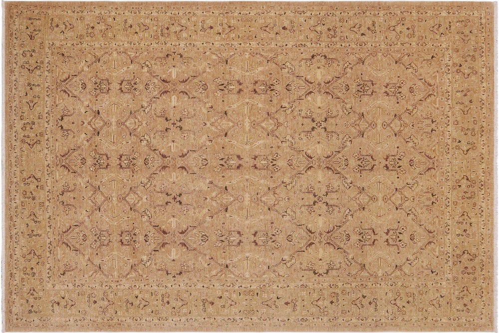 handmade Transitional Kafkaz Tan Lt. Green Hand Knotted RECTANGLE 100% WOOL area rug 9' x 12'