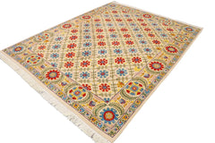 handmade Transitional Kafkaz Beige Blue Hand Knotted RECTANGLE 100% WOOL area rug 10 x 12