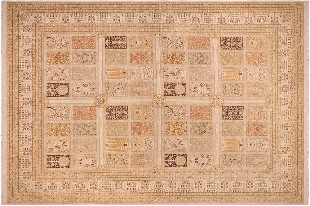 handmade Transitional Design Gold Gold Hand Knotted RECTANGLE 100% WOOL area rug 10' x 14'
