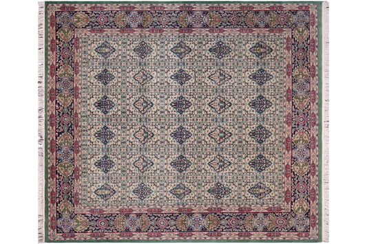 handmade Transitional Bakhtair Green Blue Hand Knotted RECTANGLE 100% WOOL area rug 8x9