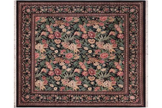 handmade Transitional Gohar Black Black Hand Knotted SQUARE 100% WOOL area rug 8x8