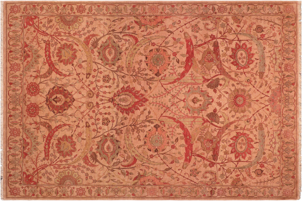 handmade Traditional Tan Red Hand Knotted RECTANGLE 100% WOOL area rug 7' x 10'