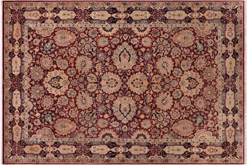 handmade Traditional Lahore Aubergine Blue Hand Knotted RECTANGLE 100% WOOL area rug 6x9