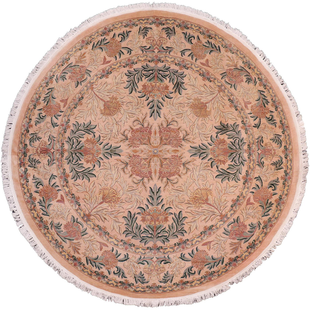 handmade Traditional Tulip Tan Green Hand Knotted ROUND 100% WOOL area rug 8'x8'