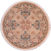 handmade Traditional Tulip Tan Green Hand Knotted ROUND 100% WOOL area rug 8'x8'