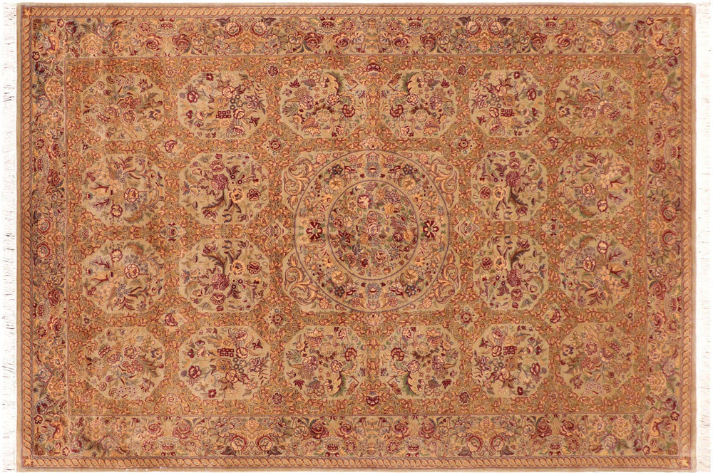 handmade Transitional Taupe Green Hand Knotted RECTANGLE 100% WOOL area rug 6x9