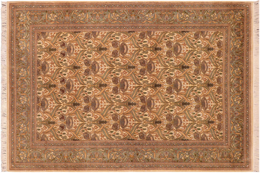 handmade Transitional Hamjolie Beige Green Hand Knotted RECTANGLE 100% WOOL area rug 6x10