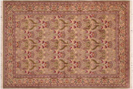 handmade Transitional Hamjolie Green Pink Hand Knotted RECTANGLE 100% WOOL area rug 6x10
