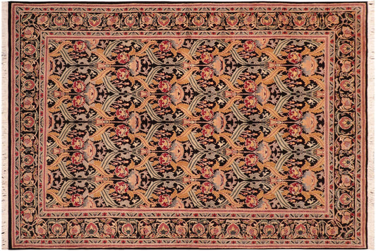 handmade Transitional Hamjolie Black Gold Hand Knotted RECTANGLE 100% WOOL area rug 6x9