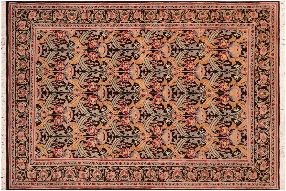 handmade Transitional Hamjolie Black Gold Hand Knotted RECTANGLE 100% WOOL area rug 6x9