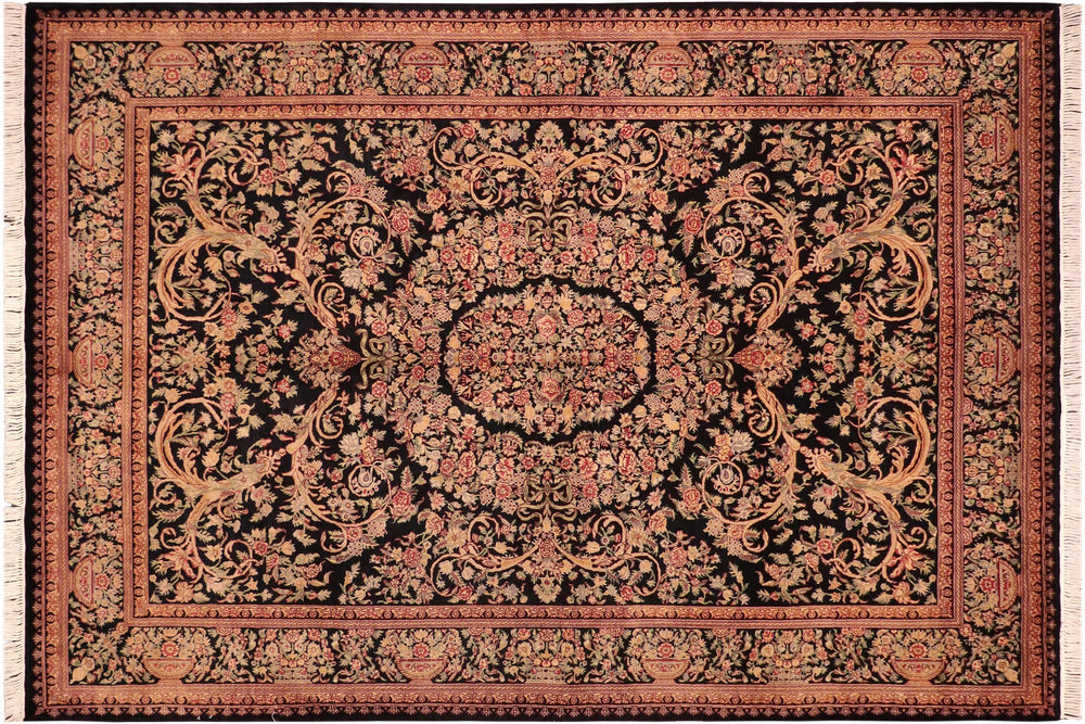 handmade Traditional Tamour Black Gold Hand Knotted RECTANGLE 100% WOOL area rug 6x9