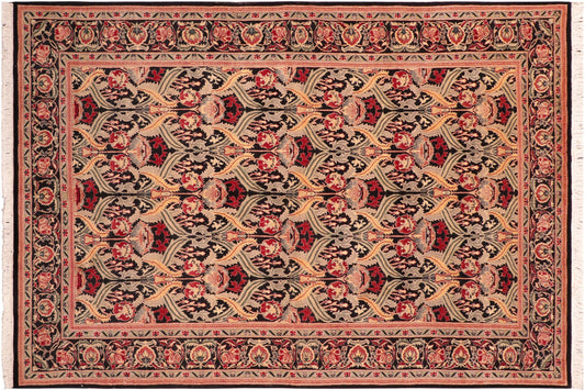 handmade Transitional Hamjolie Black Red Hand Knotted RECTANGLE 100% WOOL area rug 6x9