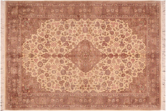 handmade Traditional Kashan Beige Brown Hand Knotted RECTANGLE 100% WOOL area rug 6x9