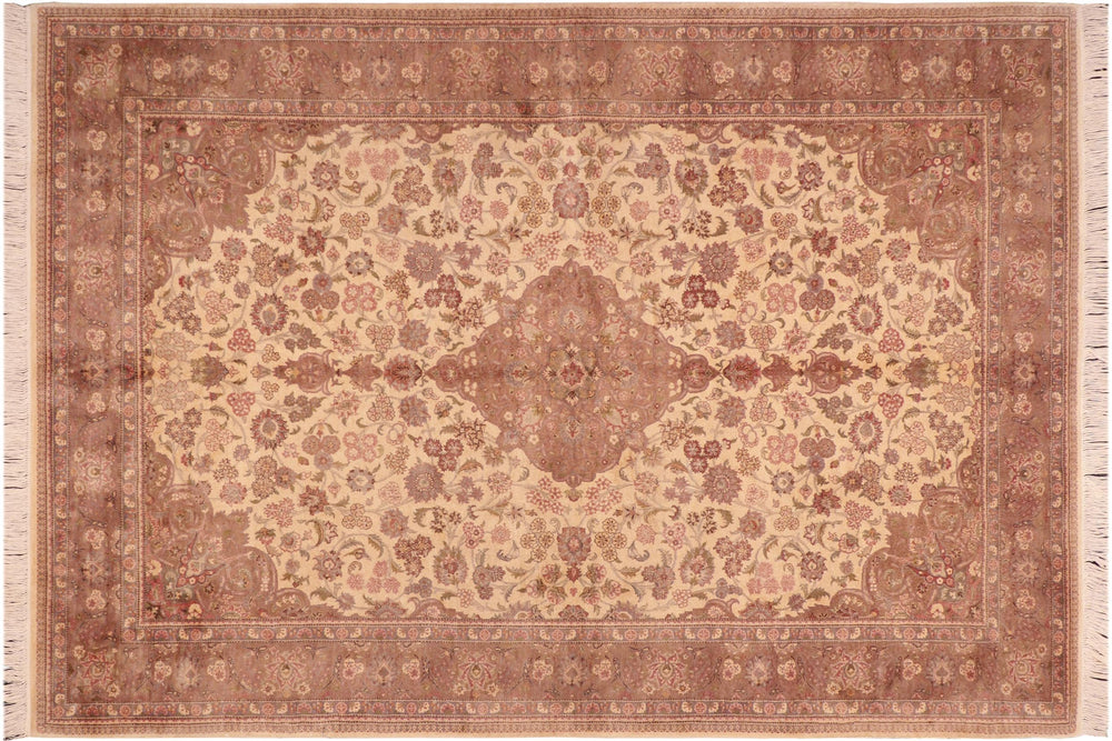 handmade Traditional Kashan Beige Brown Hand Knotted RECTANGLE 100% WOOL area rug 6x9