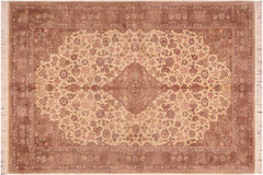 handmade Traditional Kashan Beige Brown Hand Knotted RECTANGLE 100% WOOL area rug 6x9