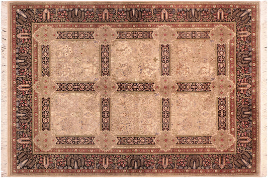 handmade Transitional Beige Black Hand Knotted RECTANGLE 100% WOOL area rug 6x9