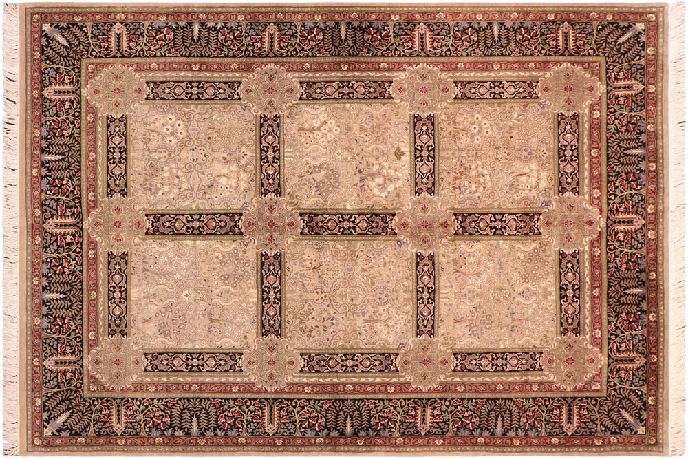 handmade Transitional Beige Black Hand Knotted RECTANGLE 100% WOOL area rug 6x9