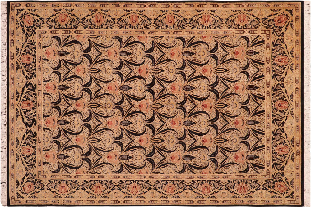 handmade Transitional Tulip Black Red Hand Knotted RECTANGLE 100% WOOL area rug 6x9