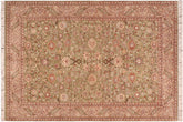 handmade Traditional Kashan Green Beige Hand Knotted RECTANGLE 100% WOOL area rug 6x9