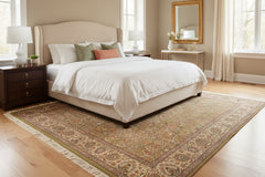 handmade Traditional Design Green Beige Hand Knotted RECTANGLE 100% WOOL area rug 6x9