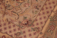 handmade Traditional Abusson Taupe Pink Hand Knotted RECTANGLE 100% WOOL area rug 6x9