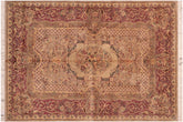handmade Traditional Abusson Taupe Pink Hand Knotted RECTANGLE 100% WOOL area rug 6x9