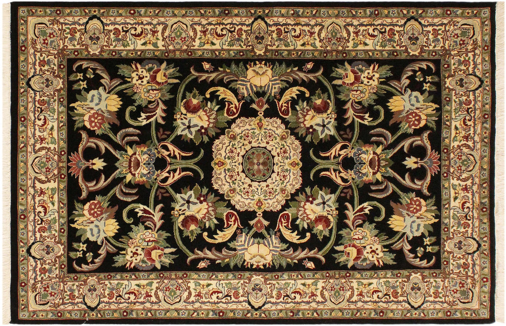 handmade Traditional Anarlaki Black Beige Hand Knotted RECTANGLE 100% WOOL area rug 4x6