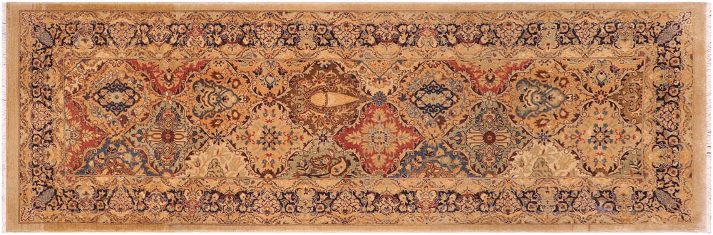 handmade Transitional Veg Dye Gold Blue Hand Knotted RUNNER 100% WOOL area rug 3' x 10'
