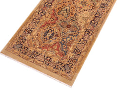 handmade Transitional Veg Dye Gold Blue Hand Knotted RUNNER 100% WOOL area rug 3' x 10'