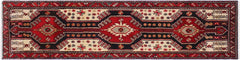 handmade Traditional Hamadan Red Blue Hand Knotted RUNNER 100% Wool Pile area rug 3x11