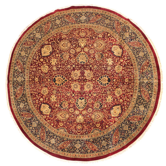 handmade Traditional Round Kashan Red Blue Hand Knotted ROUND 100% WOOL area rug 12' x 12'